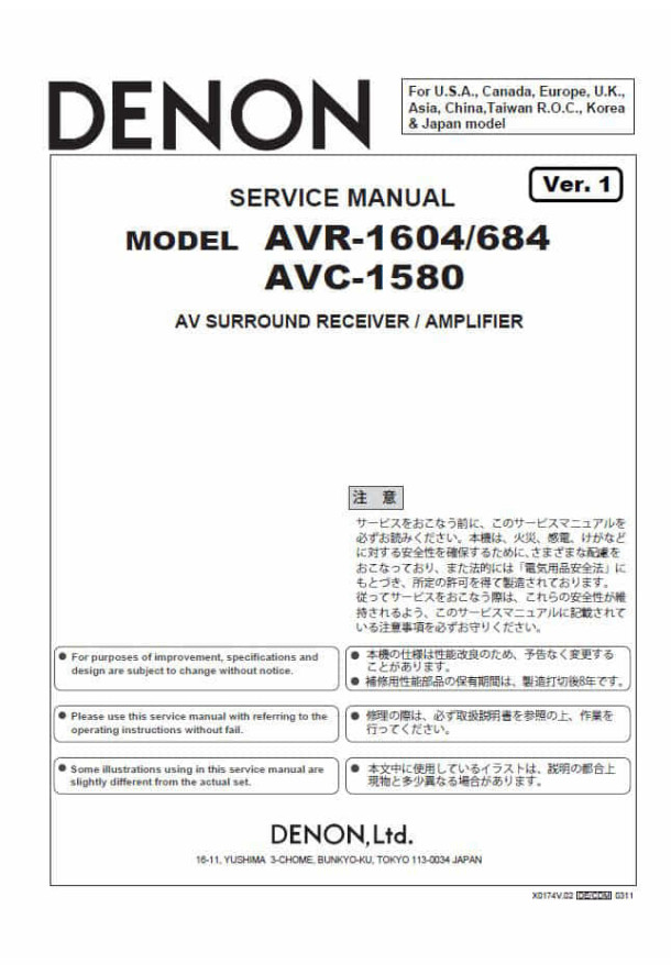 AVR-1604, AVR-684, AVC-1580 Ver.1